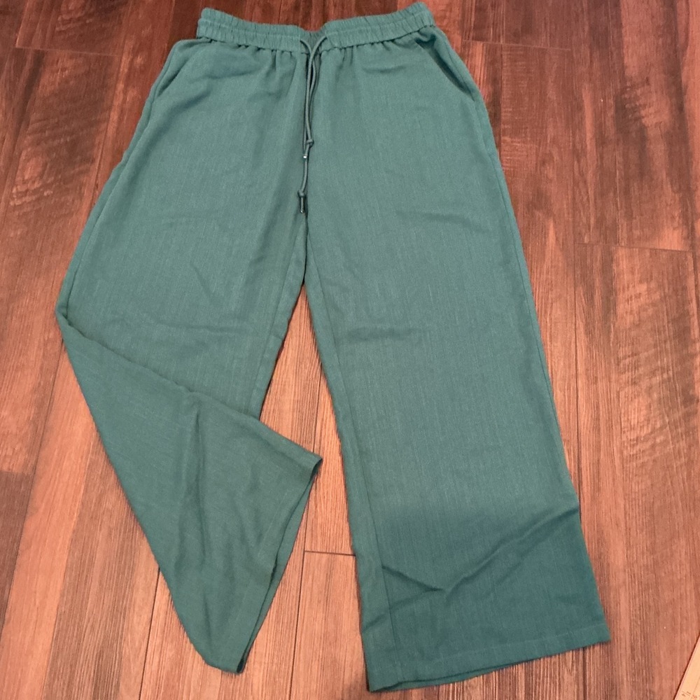 Halara Wide Leg Drawstring Pants Teal Green High Waisted Relaxed Boho S